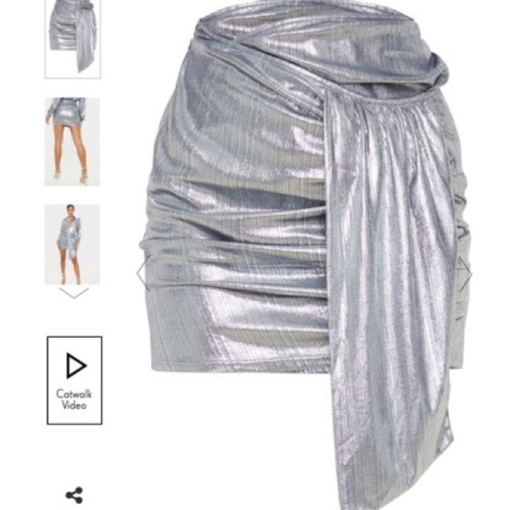 Silver Metalic Ruched Mini Skirt